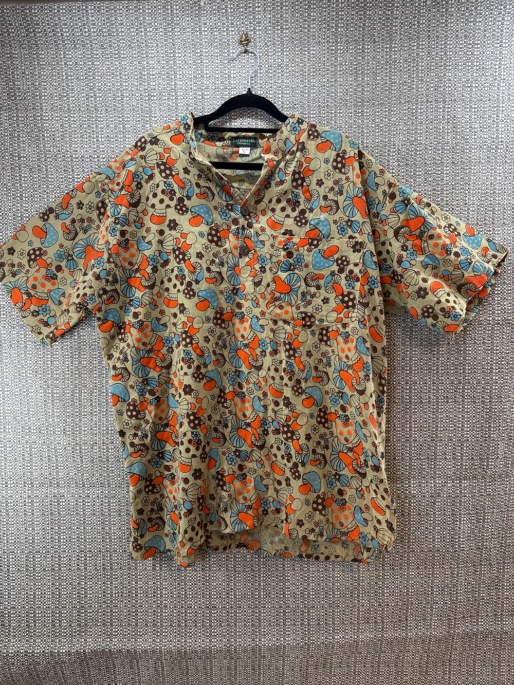 Kathmandu Imports Mushroom Handmade Short-Sleeve Tunic Shirt Hippie Lagenlook